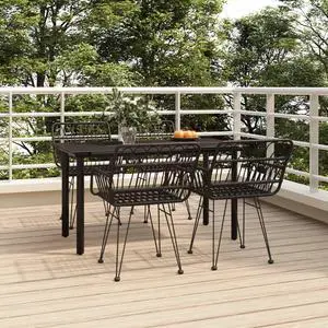 vidaXL Patio Dining Set Outdoor Furniture Conversation 5 Piece Black Poly Rattan