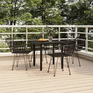 vidaXL Patio Dining Set Outdoor Furniture Conversation 5 Piece Black Poly Rattan