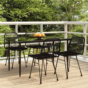vidaXL Patio Dining Set Outdoor Furniture Conversation 5 Piece Black Poly Rattan
