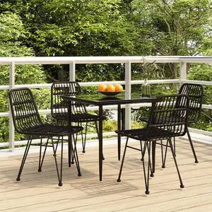 vidaXL Patio Dining Set Outdoor Furniture Conversation 5 Piece Black Poly Rattan