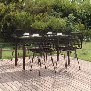 vidaXL Patio Dining Set Outdoor Furniture Conversation 5 Piece Black Poly Rattan
