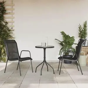 vidaXL Patio Dining Set 3 Piece Outdoor Dining Set with Round Table Black Steel