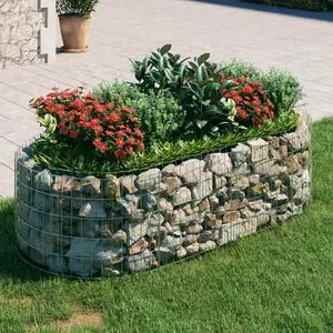 vidaXL Raised Garden Bed Outdoor Gabion Raised Bed Flower Pot Galvanized Iron