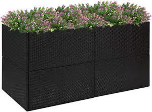 vidaXL Flower Box Garden Outdoor Planter Pot Flower Bed Black Poly Rattan