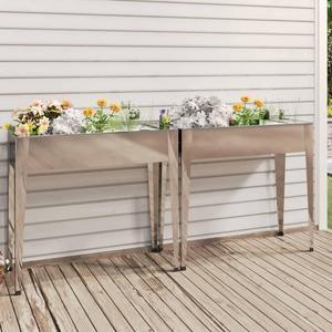 vidaXL Planter Stand 2 Pcs Outdoor Raised Garden Bed with Legs Galvanized Steel