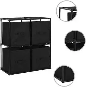 vidaXL Storage Cabinet Storage Organizer Unit with 4 Fabric Baskets Black Steel