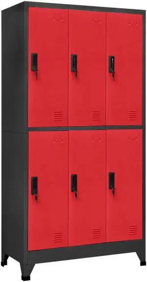 vidaXL Locker Cabinet Storage Cabinet File Cabinet Anthracite and Red Steel