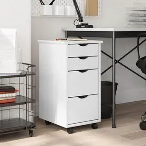 vidaXL Roll Cart with Drawers 4 Drawer File Cabinet MOSS White Solid Wood Pine vidaXL Roll Cart with Drawers 4 Drawer File Cabinet MOSS White Solid Wood Pine
