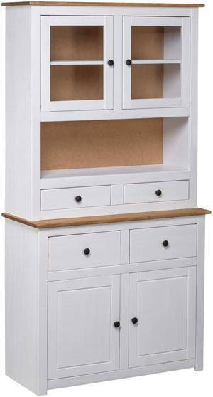 vidaXL Highboard Display Case Storage Cabinet White Solid Pine Panama Range