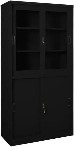 vidaXL Office Cabinet Storage Display Cabinet with Sliding Door Black Steel