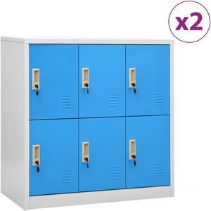 vidaXL Locker Cabinet Storage File Cabinet 2 Pcs Light Gray and Blue Steel