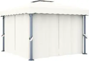 vidaXL Gazebo Canopy Tent Patio Pavilion with Curtains Cream White Aluminum