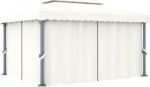 vidaXL Gazebo Canopy Tent Patio Pavilion with Curtains Cream White Aluminum