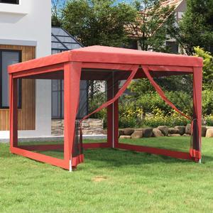vidaXL Gazebo Party Tent Canopy Shelter with 4 Mesh Sidewalls Red 9.8'x13.1'HDPE