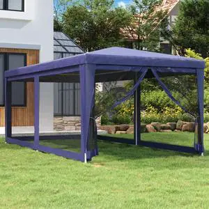 vidaXL Gazebo Outdoor Party Tent with 6 Mesh Sidewalls Blue 9.8'x19.7'HDPE
