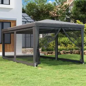 vidaXL Gazebo Outdoor Party Tent with 6 Mesh Sidewalls Anthracite 9.8'x19.7'HDPE
