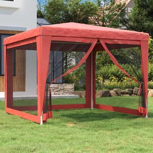 vidaXL Gazebo Party Tent Canopy Shelter with 4 Mesh Sidewalls Red 9.8'x9.8'HDPE