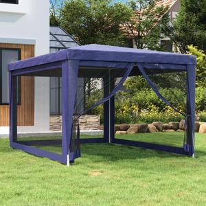 vidaXL Gazebo Outdoor Party Tent with 4 Mesh Sidewalls Blue 9.8'x13.1'HDPE