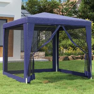vidaXL Gazebo Party Tent Canopy Shelter with 4 Mesh Sidewalls Blue 8.2'x8.2'HDPE