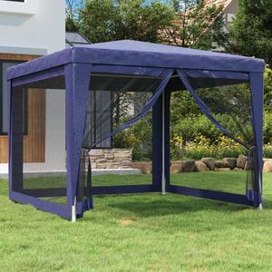 vidaXL Gazebo Party Tent Canopy Shelter with 4 Mesh Sidewalls Blue 9.8'x9.8'HDPE