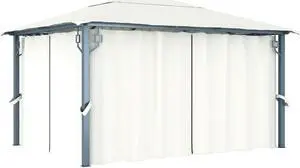 vidaXL Gazebo Canopy Tent Pavilion Party Sunshade with Curtains Cream Aluminum