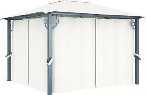 vidaXL Gazebo Canopy Tent Pavilion Sun Shelter with Curtains Cream Aluminum