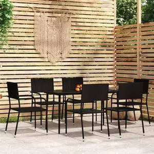 vidaXL Patio Dining Set 7 Piece Black Garden Outdoor Table and Chair Furniture