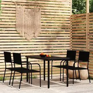 vidaXL Patio Dining Set 5 Piece Black Garden Outdoor Table and Chair Furniture