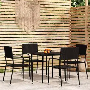 vidaXL Patio Dining Set 5 Piece Black Garden Outdoor Table and Chair Furniture
