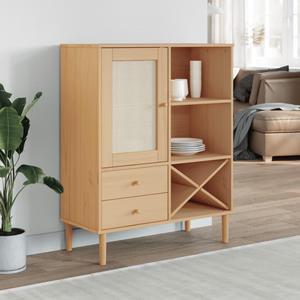 vidaXL Highboard Storage Side Cabinet SENJA Rattan Look Brown Solid Wood Pine