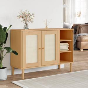 vidaXL Sideboard Buffet Storage Cabinet SENJA Rattan Look Brown Solid Wood Pine