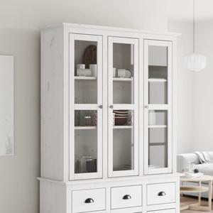 vidaXL Cabinet Storage Book Cabinet with Glass Doors BODO White Solid Wood Pine