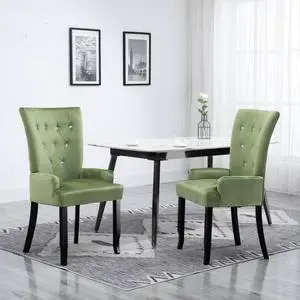 vidaXL Dining Chair Accent Upholstered Armchair with Armrests Light Green Velvet