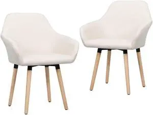 vidaXL Dining Chair 2 Pcs Accent Upholstered Chair with Armrests Cream Fabric