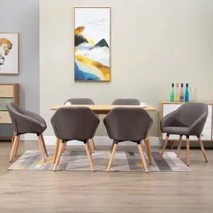 vidaXL Dining Chair 6 Pcs Accent Arm Chair with Solid Wood Legs Taupe Fabric