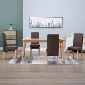 vidaXL Dining Chairs 4 Pcs Upholstered Side Chair with Wood Frame Brown Fabric vidaXL Dining Chairs 4 Pcs Upholstered Side Chair with Wood Frame Brown Fabric