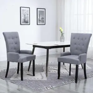 vidaXL Dining Chairs 2 Pcs Accent Dining Chair with Armrests Light Gray Fabric