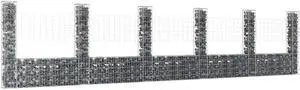 vidaXL U-shape Gabion Basket with 6 Posts Iron 244.1"x59.1" Wire Wall Fence