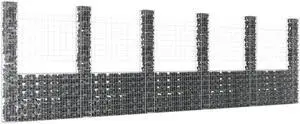 vidaXL Gabion Basket U-Shape with 6 Posts Iron Garden Patio Wall Wire Fence Cage