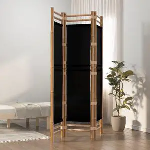 vidaXL Room Divider Foldable 3 Panel Room Divider Screen Bamboo and Canvas vidaXL Room Divider Foldable 3 Panel Room Divider Screen Bamboo and Canvas