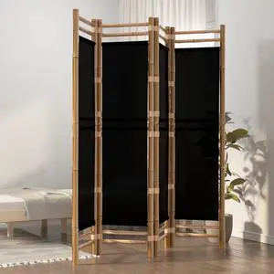 vidaXL Room Divider Foldable 4 Panel Room Divider Screen Bamboo and Canvas