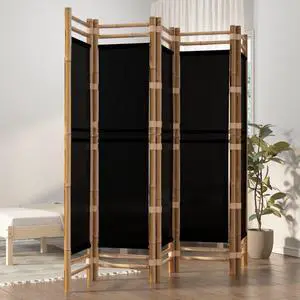 vidaXL Room Divider Foldable 5 Panel Room Divider Screen Bamboo and Canvas vidaXL Room Divider Foldable 5 Panel Room Divider Screen Bamboo and Canvas