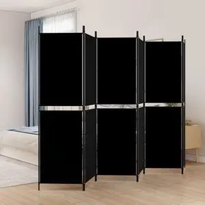 vidaXL 6 Panel Room Divider Privacy Screen for Room Separation Black Fabric