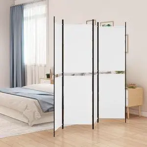 vidaXL Room Divider 4 Panel Room Divider Screen Wall Partition White Fabric