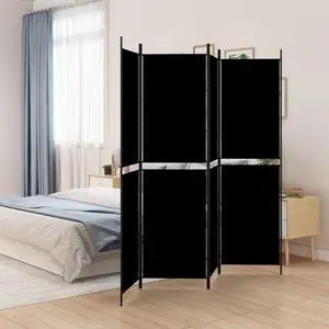 vidaXL Room Divider 4 Panel Room Divider Screen Wall Partition Black Fabric