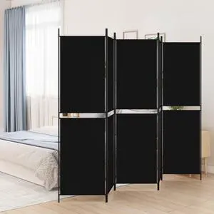 vidaXL Room Divider 5 Panel Room Divider Screen Wall Partition Black Fabric