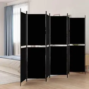 vidaXL Room Divider 6 Panel Room Divider Screen Wall Partition Black Fabric