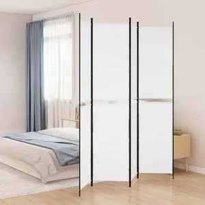 vidaXL Room Divider 4 Panel Room Divider Screen Wall Partition White Fabric