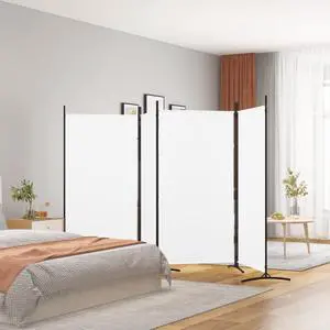 vidaXL Room Divider Folding Privacy Screen 4 Panel Room Divider White Fabric