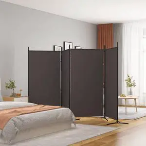 vidaXL Room Divider Folding Privacy Screen 4 Panel Room Divider Brown Fabric